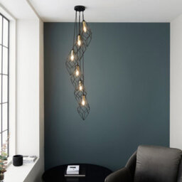 Luminosa Lighting Luminosa Jaxon Plate Pendant Ceiling Lamp, Matt Black, Gold Effect Plate - thumbnail 3