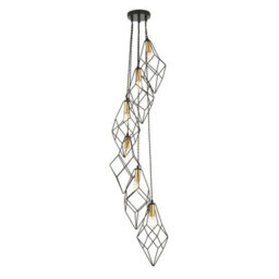 Luminosa Lighting Luminosa Jaxon Plate Pendant Ceiling Lamp, Matt Black, Gold Effect Plate - thumbnail 1