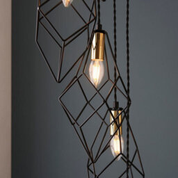 Luminosa Lighting Luminosa Jaxon Plate Pendant Ceiling Lamp, Matt Black, Gold Effect Plate - thumbnail 5
