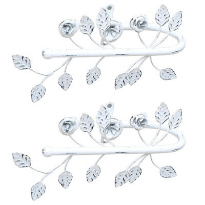 Dibor Set Of 2 White Cast Iron Curtain Hold Backs Vintage Style Floral Leaf Tie Backs Curtain Holder - image 1