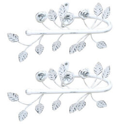 Dibor Set Of 2 White Cast Iron Curtain Hold Backs Vintage Style Floral Leaf Tie Backs Curtain Holder