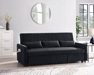 Home Detail Devon 3 Seater Storage Chaise Pull Out Fabric Black Velvet Sofa Bed - image 1