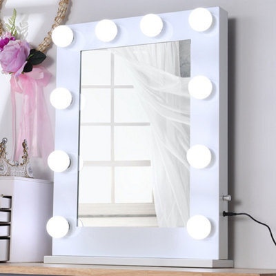Living And Home Hollywood Rectangular Metal Tabletop Vanity Makeup Mirror With 10 Led Bulbs Dimmable - image 1