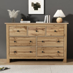 Modern Vintage Wood Storage Cabinet With 7 Drawers, Wood Colour - thumbnail 3