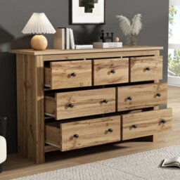 Modern Vintage Wood Storage Cabinet With 7 Drawers, Wood Colour - thumbnail 1