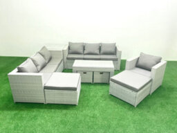 Fimous Outdoor Rattan Garden Furniture Set Grey Cushions 10 Seater Chair,coffee Table And Side Table For Conservatory,patio - thumbnail 2