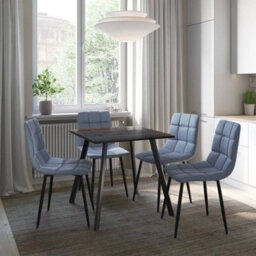 Urbn-Living Urbnliving 80Cm Black Wood Square Table With 4 Madison Blue Velvet Chairs  - thumbnail 3
