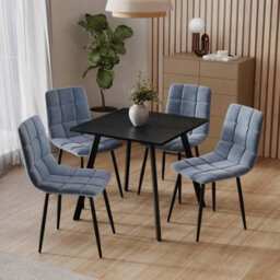 Urbn-Living Urbnliving 80Cm Black Wood Square Table With 4 Madison Blue Velvet Chairs  - thumbnail 2