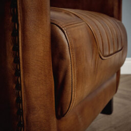 Elm Home And Products Real Genuine Leather Tub Aviator Wing Accent Arm Chair Brown Tan - thumbnail 9