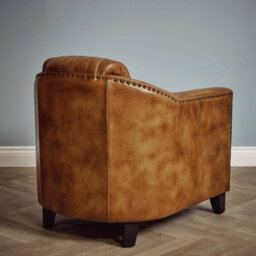 Elm Home And Products Real Genuine Leather Tub Aviator Wing Accent Arm Chair Brown Tan - thumbnail 3