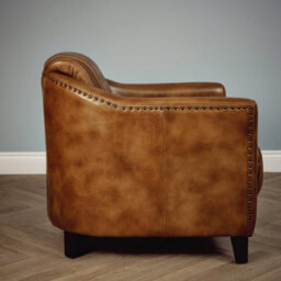 Elm Home And Products Real Genuine Leather Tub Aviator Wing Accent Arm Chair Brown Tan - thumbnail 2