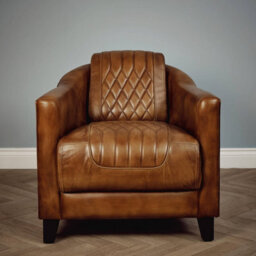 Elm Home And Products Real Genuine Leather Tub Aviator Wing Accent Arm Chair Brown Tan