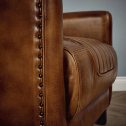 Elm Home And Products Real Genuine Leather Tub Aviator Wing Accent Arm Chair Brown Tan - thumbnail 4