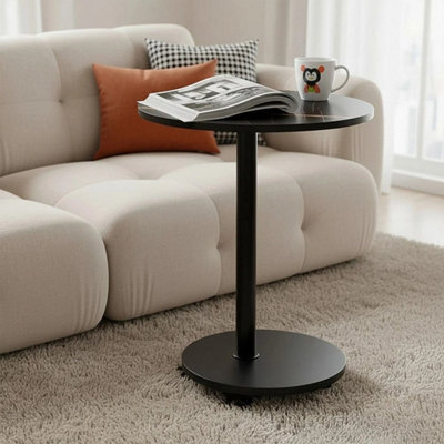 2 Tier Compact Sofa Side End Table Coffee Laptop Tables Living Room W/ Wheels  Black Marble - image 1