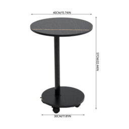 2 Tier Compact Sofa Side End Table Coffee Laptop Tables Living Room W/ Wheels  Black Marble - thumbnail 2