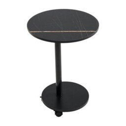 2 Tier Compact Sofa Side End Table Coffee Laptop Tables Living Room W/ Wheels  Black Marble - thumbnail 3