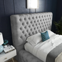 Ds Living Cambridge Upholstered Soft Touch Grey Plush Velvet Bed Frame 4Ft6 - thumbnail 2