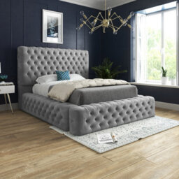 Ds Living Cambridge Upholstered Soft Touch Grey Plush Velvet Bed Frame 4Ft6