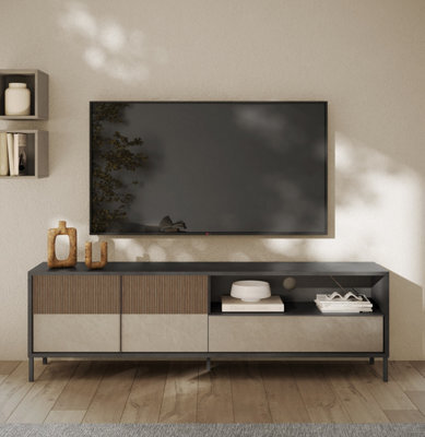 FurniComp LTD Furnicomp Venice 2 Door 1 Drawer Grey And Mercure Oak Large Tv Stand - image 1