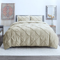 TheWhiteWater Limited Pintuck Duvet Cover Set + Matching Pillowcases With Bedsheet - 3In1 Hotel Style Bedding Set - Cream - thumbnail 3