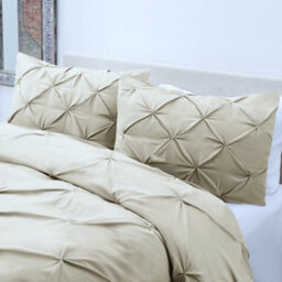 TheWhiteWater Limited Pintuck Duvet Cover Set + Matching Pillowcases With Bedsheet - 3In1 Hotel Style Bedding Set - Cream - thumbnail 5