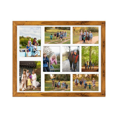 AK Frames 20X16 Rustic Oak Modern Multi Photo Frame With White Mount - Holds 9 Apertures (2X) 7X5, (7X) 6X4 Photos - image 1