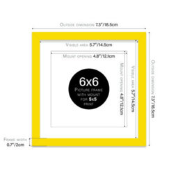 "6X6"" Yellow Picture Frame - 6X6"" Square Frame With 5X5"" Mount For 6X6""/5X5"" Pictures Classic Style Frame For Home Décor, 1 Pack" - thumbnail 2