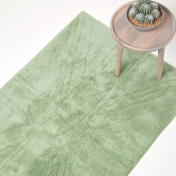 Homescapes Cotton Tufted Rug Union Jack Plain Embossed Mat Sage Green,90 X 150 Cm
