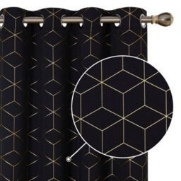 Deconovo Blackout Thermal Ring Top Curtains, Gold Diamond Printed Eyelet Curtains For Bedroom, 46 X 54 Inch, Black, One Pair - thumbnail 2