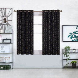 Deconovo Blackout Thermal Ring Top Curtains, Gold Diamond Printed Eyelet Curtains For Bedroom, 46 X 54 Inch, Black, One Pair - thumbnail 1