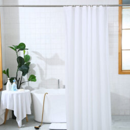 Neel Blue Shower Curtain With Hooks, Water-Resistant Vinyl Fabric, 180Cm X 180Cm White