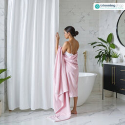 Neel Blue Shower Curtain With Hooks, Water-Resistant Vinyl Fabric, 180Cm X 180Cm White - thumbnail 9