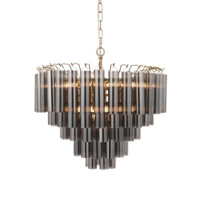 Luminosa Lighting Luminosa Toulouse Pendant Ceiling Light Satin Brass Plate, Smokey Grey Lustre Glass, 12X G9 - image 1