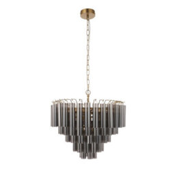 Luminosa Lighting Luminosa Toulouse Pendant Ceiling Light Satin Brass Plate, Smokey Grey Lustre Glass, 12X G9 - thumbnail 7