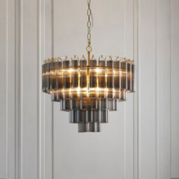 Luminosa Lighting Luminosa Toulouse Pendant Ceiling Light Satin Brass Plate, Smokey Grey Lustre Glass, 12X G9 - thumbnail 2