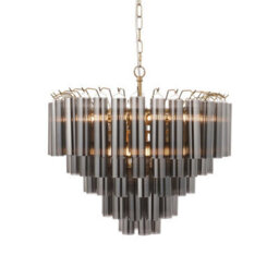 Luminosa Lighting Luminosa Toulouse Pendant Ceiling Light Satin Brass Plate, Smokey Grey Lustre Glass, 12X G9