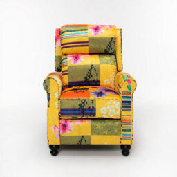 Manual Recliner Chair In Gold Patchwork Fabric - thumbnail 8