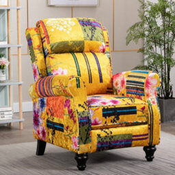 Manual Recliner Chair In Gold Patchwork Fabric