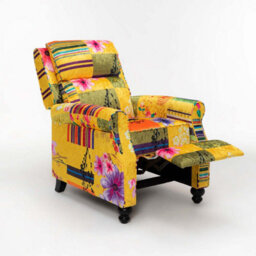 Manual Recliner Chair In Gold Patchwork Fabric - thumbnail 2