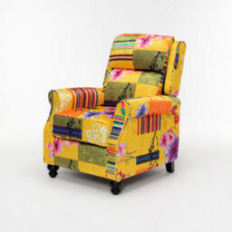 Manual Recliner Chair In Gold Patchwork Fabric - thumbnail 3