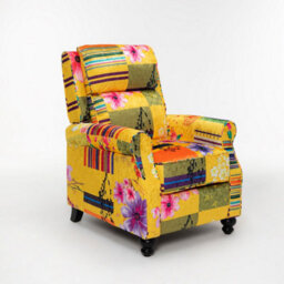 Manual Recliner Chair In Gold Patchwork Fabric - thumbnail 7