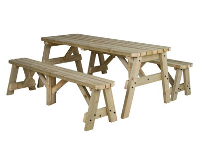 Arbor Garden Solutions Victoria Wooden Picnic Bench And Table Set, Rounded Outdoor Dining Set (8Ft, Natural Finish) - image 1