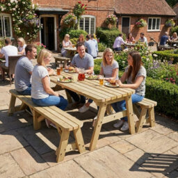 Arbor Garden Solutions Victoria Wooden Picnic Bench And Table Set, Rounded Outdoor Dining Set (8Ft, Natural Finish) - thumbnail 5
