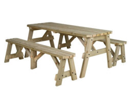 Arbor Garden Solutions Victoria Wooden Picnic Bench And Table Set, Rounded Outdoor Dining Set (8Ft, Natural Finish) - thumbnail 1