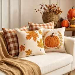 Amorly Autumn Maple Leaf Cushion Cover 45X45Cm, Farmhouse Fall Decorative Pillow Case Only No Insert For Living Room Home Styling - thumbnail 4