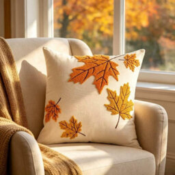 Amorly Autumn Maple Leaf Cushion Cover 45X45Cm, Farmhouse Fall Decorative Pillow Case Only No Insert For Living Room Home Styling - thumbnail 2