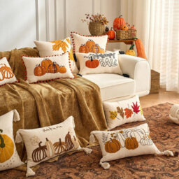 Amorly Autumn Maple Leaf Cushion Cover 45X45Cm, Farmhouse Fall Decorative Pillow Case Only No Insert For Living Room Home Styling - thumbnail 5