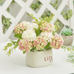 Living And Home Potted Artificial Flower Ornaments Hydrangea Flower In Ceramic Planter For Tabletop Decoration 20Cm (W)