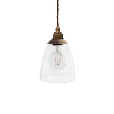 Dickens Clear Glass Pendant Light With Oxford Cap - Old English Brass - Se Home