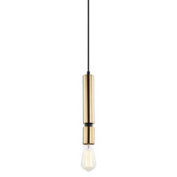 Luminosa Lighting Luminosa Modern Hanging Pendant Black 1 Light With Brass Shade, E27 Dimmable